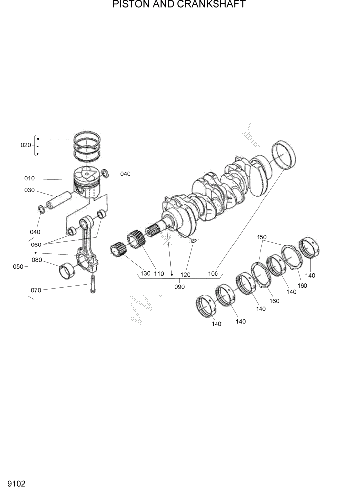 Схема запчастей Hyundai HSL1200T - PAGE 9102 PISTON AND CRANKSHAFT ДВИГАТЕЛЬ БАЗА