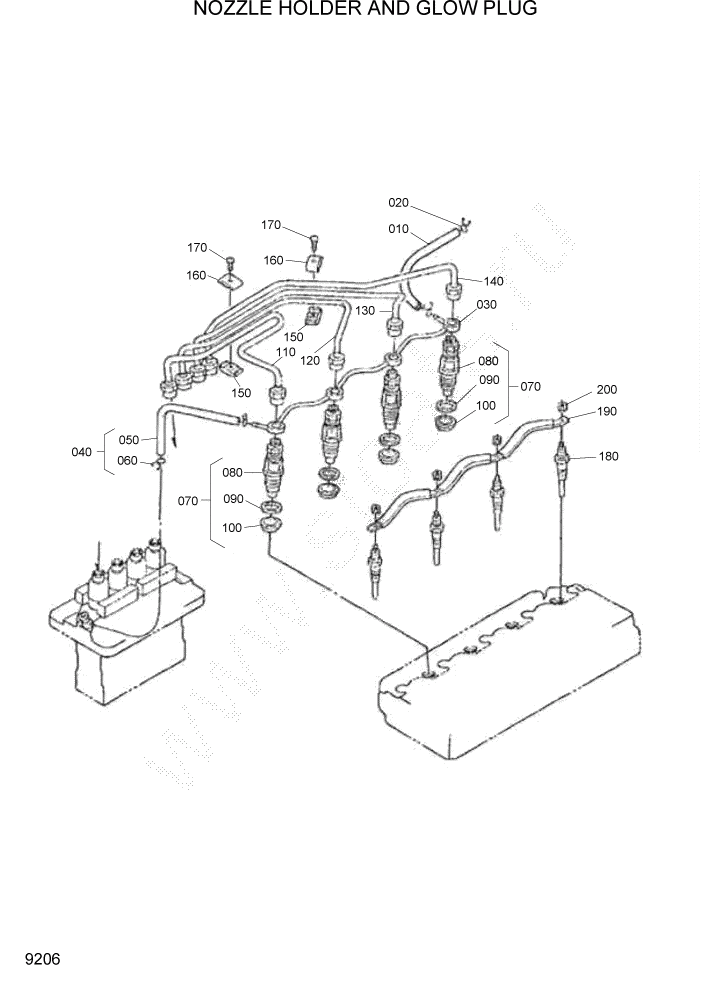 Схема запчастей Hyundai HSL1200T - PAGE 9206 NOZZLE HOLDER AND GLOW PLUG ДВИГАТЕЛЬ БАЗА