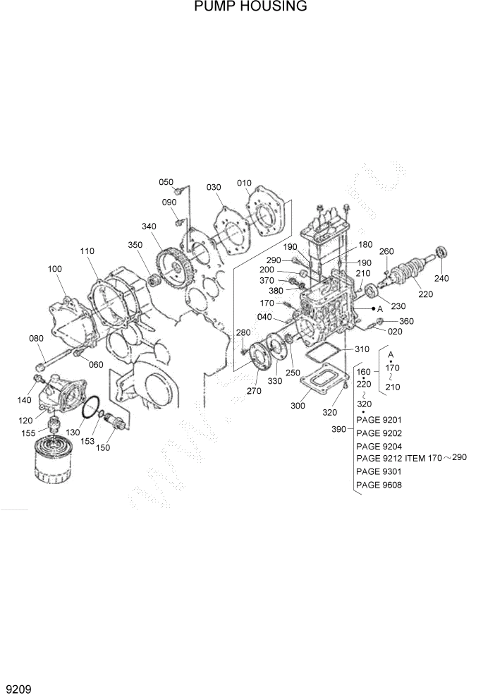 Схема запчастей Hyundai HSL1200T - PAGE 9209 PUMP HOUSING ДВИГАТЕЛЬ БАЗА