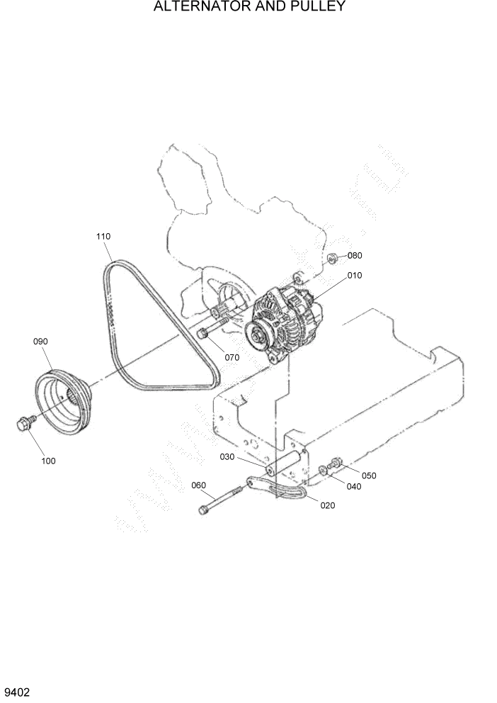 Схема запчастей Hyundai HSL1200T - PAGE 9402 ALTERNATOR AND PULLEY ДВИГАТЕЛЬ БАЗА