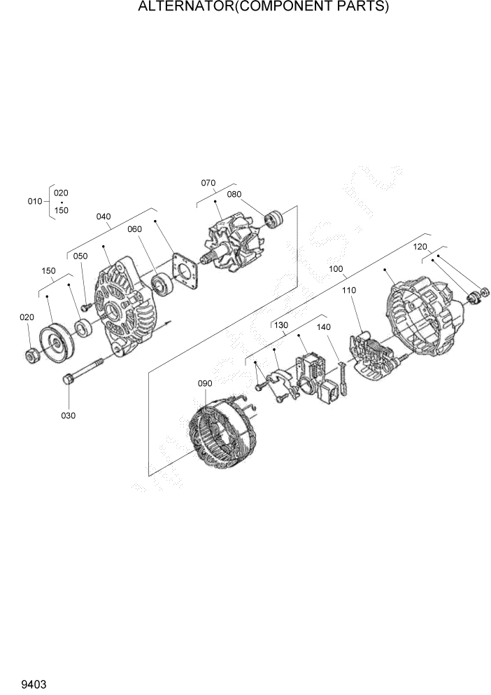 Схема запчастей Hyundai HSL1200T - PAGE 9403 ALTERNATOR(COMPONENT PARTS) ДВИГАТЕЛЬ БАЗА