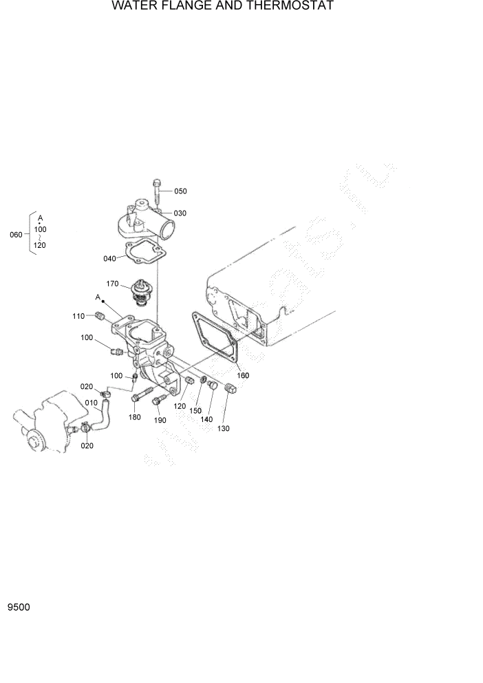 Схема запчастей Hyundai HSL1200T - PAGE 9500 WATER FLANGE AND THERMOSTAT ДВИГАТЕЛЬ БАЗА