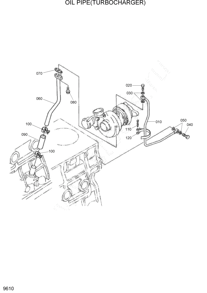 Схема запчастей Hyundai HSL1200T - PAGE 9610 OIL PIPE(TURBOCHARGER) ДВИГАТЕЛЬ БАЗА