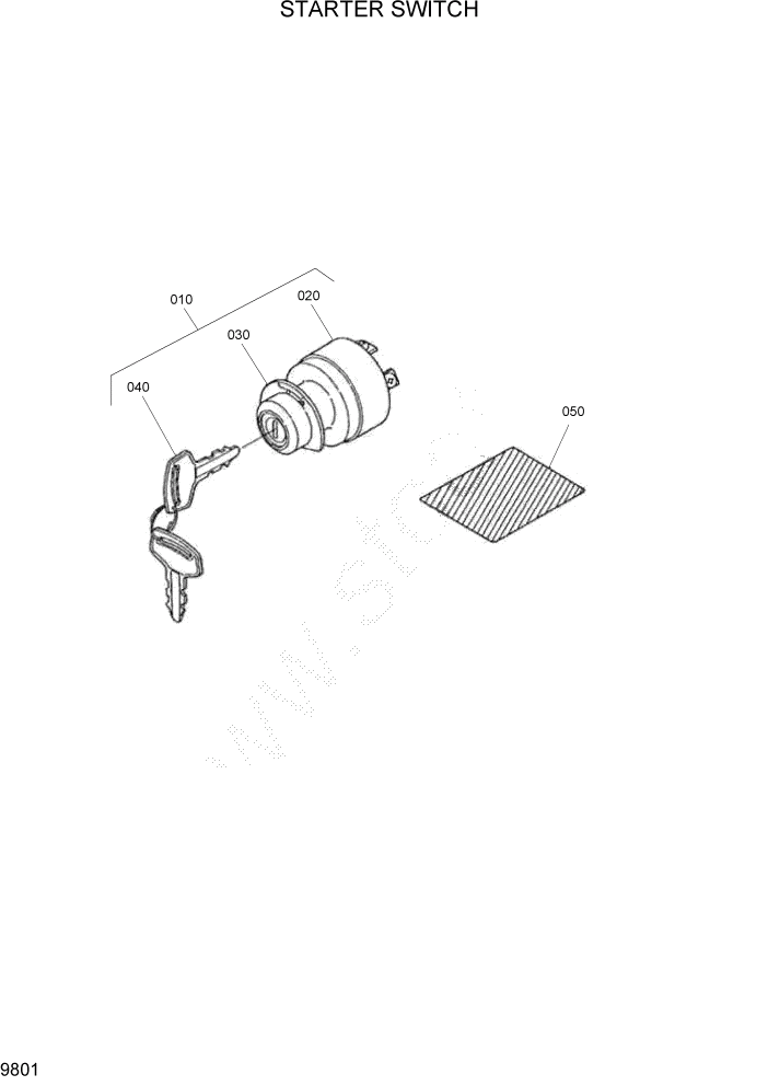Схема запчастей Hyundai HSL1200T - PAGE 9801 STARTER SWITCH ДВИГАТЕЛЬ БАЗА