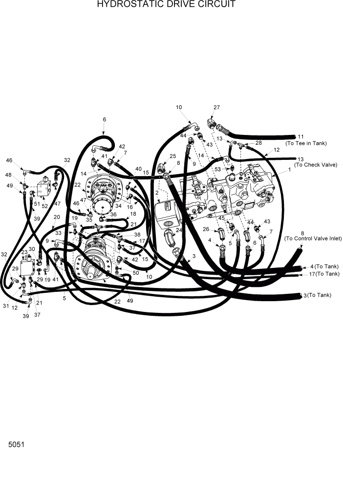 Схема запчастей Hyundai HSL1500T - PAGE 5051 HYDROSTATIC DRIVE CIRCUIT ГИДРОСТАТИЧЕСКАЯ СИСТЕМА ПРИВОДОВ