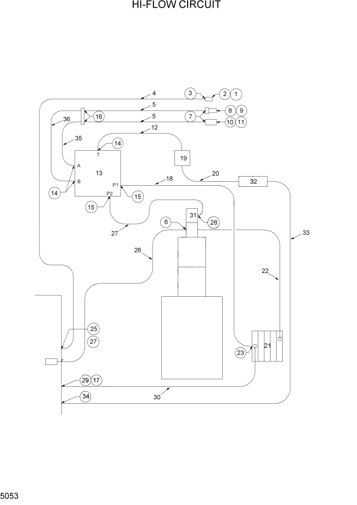 Схема запчастей Hyundai HSL1500T - PAGE 5053 HI-FLOW CIRCUIT ГИДРОСТАТИЧЕСКАЯ СИСТЕМА ПРИВОДОВ