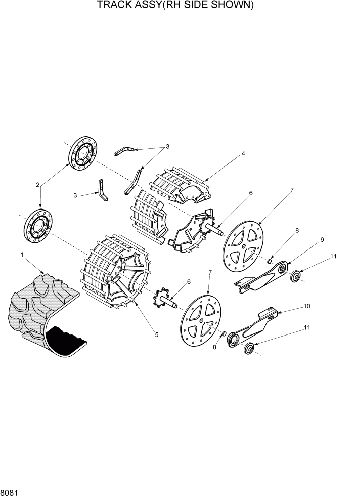 Схема запчастей Hyundai HSL1500T - PAGE 8081 TRACK ASSY(RH SIDE SHOWN) ХОДОВАЯ ЧАСТЬ