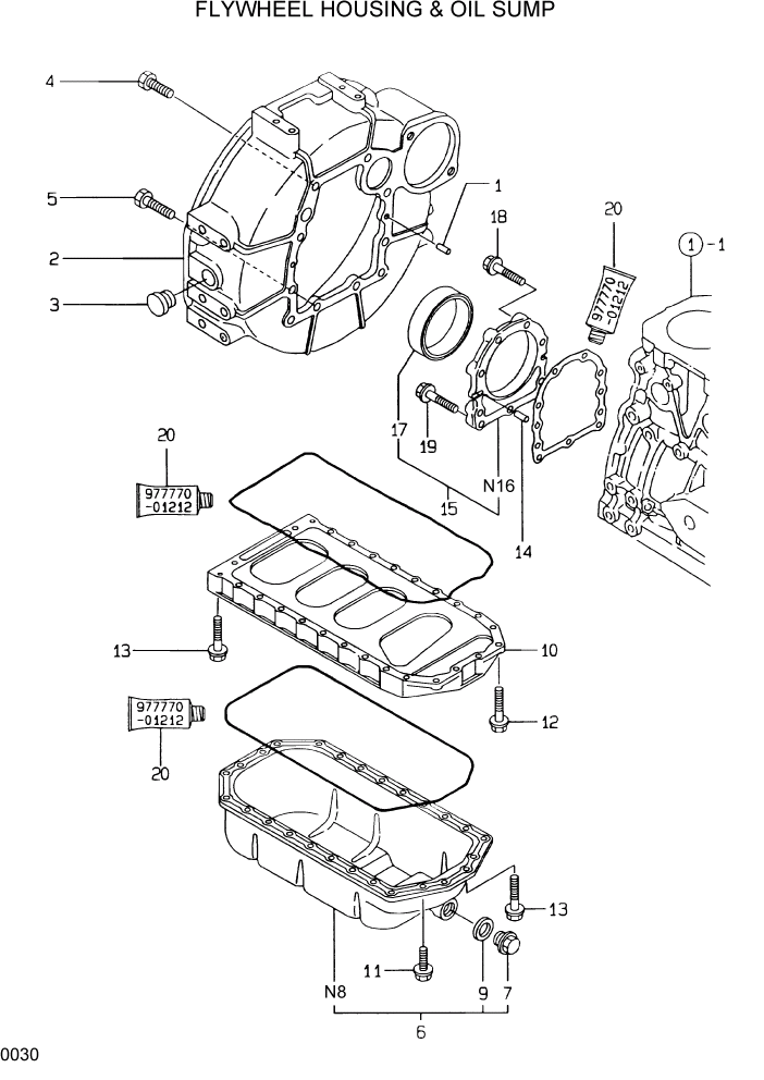 Схема запчастей Hyundai HSL610 - PAGE 0030 FLYWHEEL HOUSING & OIL SUMP ДВИГАТЕЛЬ БАЗА