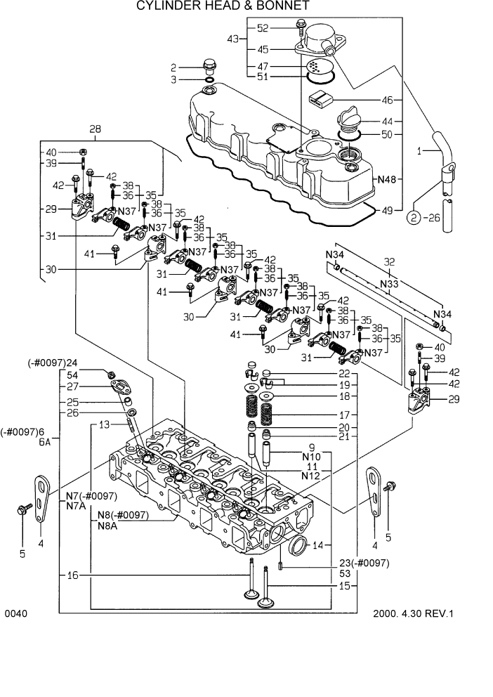 Схема запчастей Hyundai HSL610 - PAGE 0040 CYLINDER HEAD & BONNET ДВИГАТЕЛЬ БАЗА