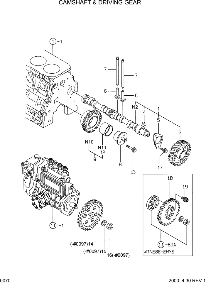 Схема запчастей Hyundai HSL610 - PAGE 0070 CAMSHAFT & DRIVING GEAR ДВИГАТЕЛЬ БАЗА