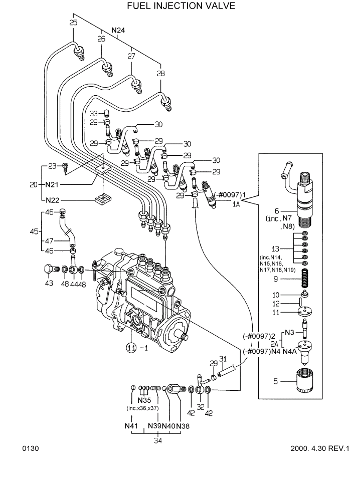 Схема запчастей Hyundai HSL610 - PAGE 0130 FUEL INJECTION VALVE ДВИГАТЕЛЬ БАЗА