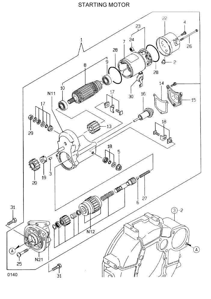 Схема запчастей Hyundai HSL610 - PAGE 0140 STARTING MOTOR ДВИГАТЕЛЬ БАЗА