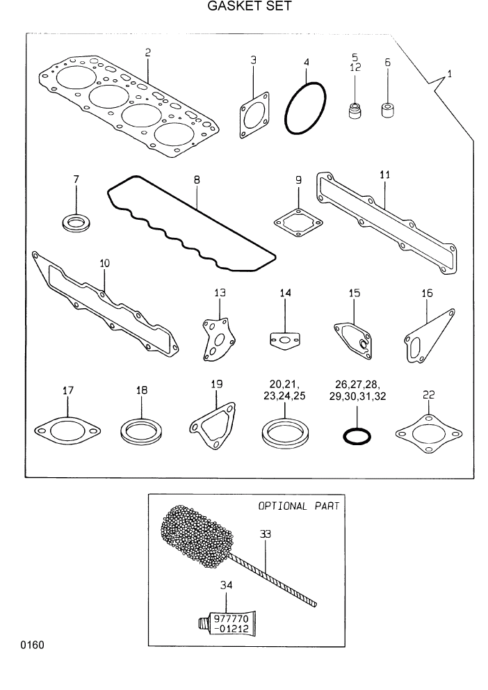 Схема запчастей Hyundai HSL610 - PAGE 0160 GASKET SET ДВИГАТЕЛЬ БАЗА