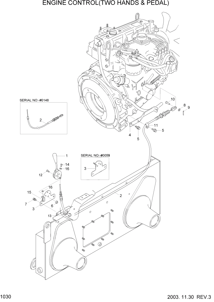 Схема запчастей Hyundai HSL610 - PAGE 1030 ENGINE CONTROL(TWO HANDS & PEDAL) ДВИГАТЕЛЬ