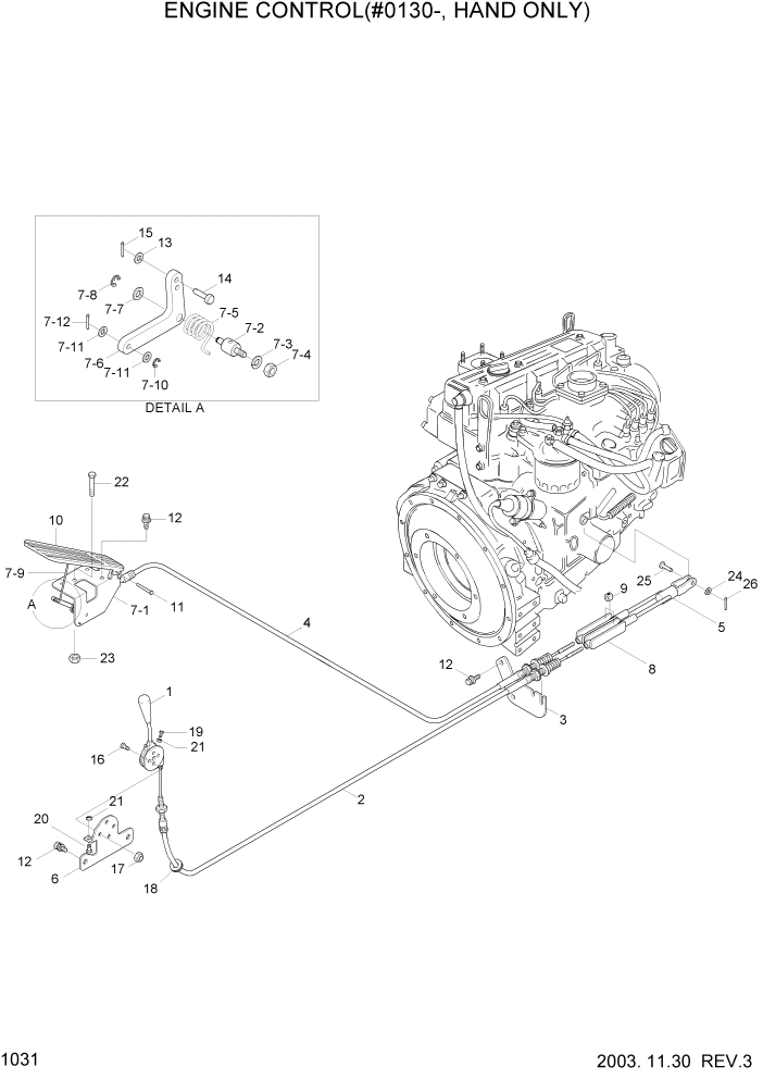 Схема запчастей Hyundai HSL610 - PAGE 1031 ENGINE CONTROL(#0130-, HAND ONLY) ДВИГАТЕЛЬ