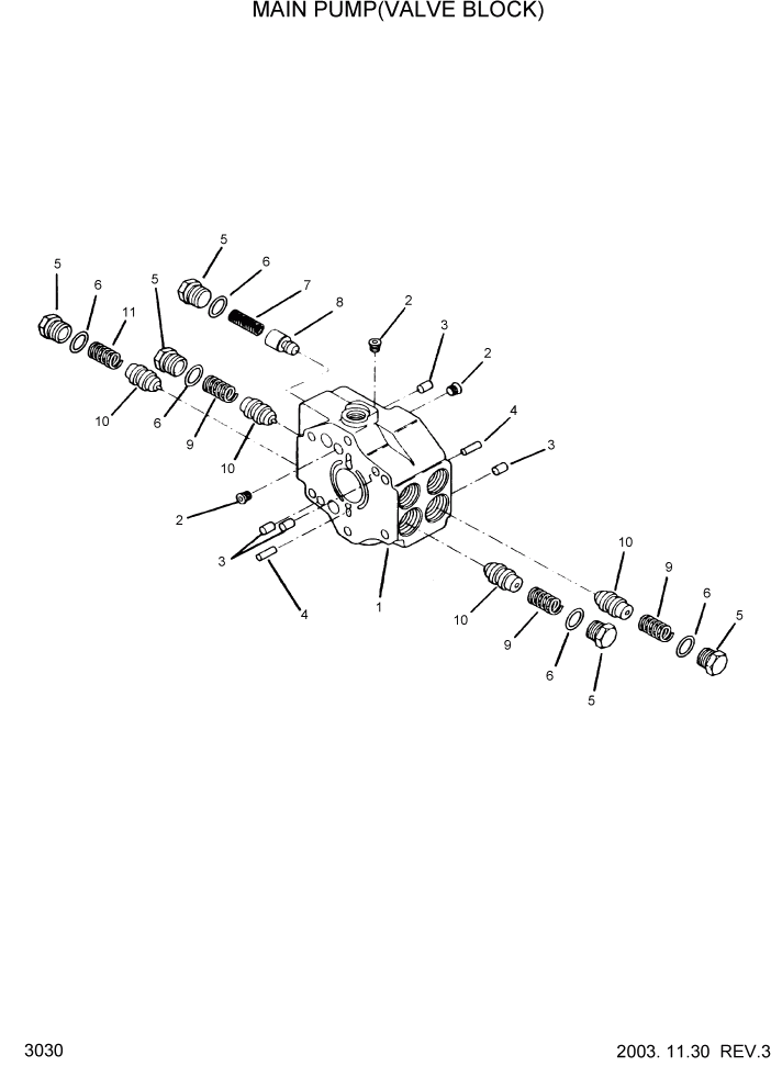 Схема запчастей Hyundai HSL610 - PAGE 3030 MAIN PUMP(VALVE BLOCK) ГИДРАВЛИЧЕСКАЯ СИСТЕМА