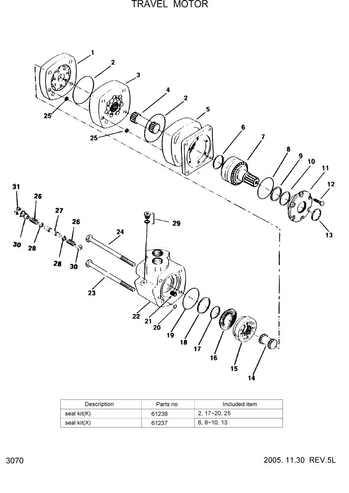 Схема запчастей Hyundai HSL610 - PAGE 3070 TRAVEL MOTOR ГИДРАВЛИЧЕСКАЯ СИСТЕМА