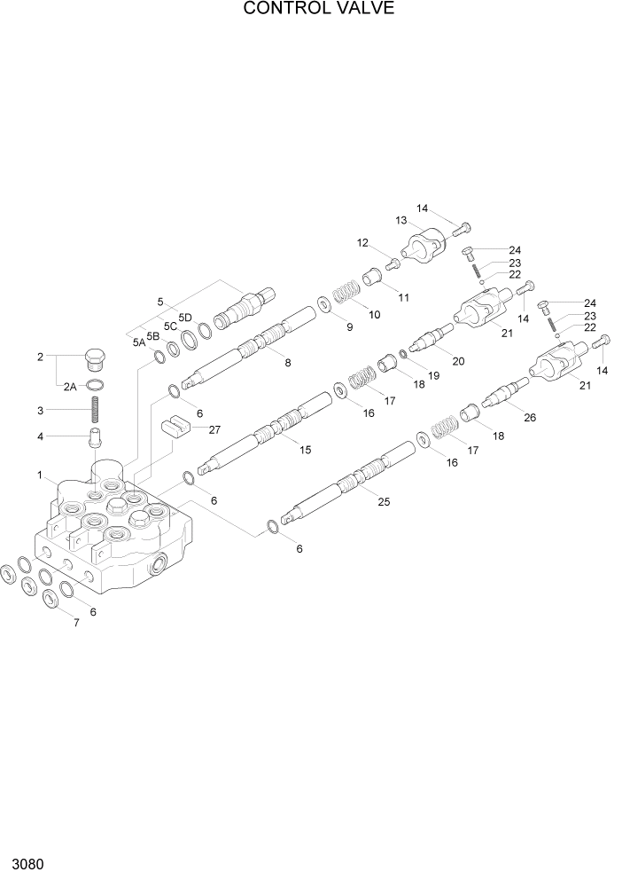 Схема запчастей Hyundai HSL610 - PAGE 3080 CONTROL VALVE ГИДРАВЛИЧЕСКАЯ СИСТЕМА