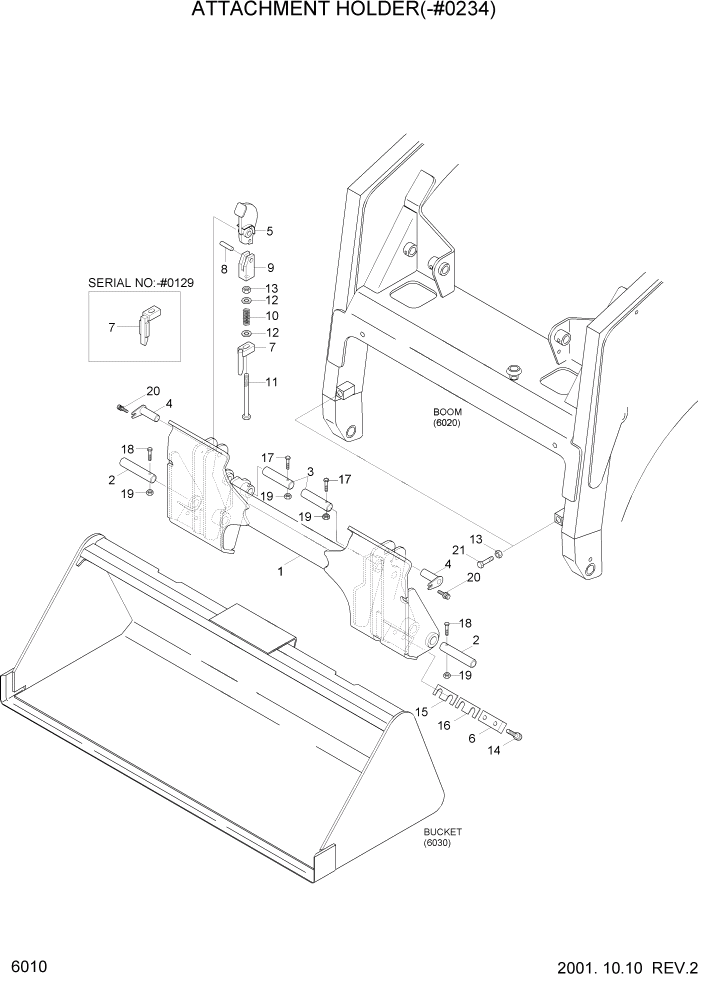 Схема запчастей Hyundai HSL610 - PAGE 6010 ATTACHMENT HOLDER(-#0234) РАБОЧЕЕ ОБОРУДОВАНИЕ