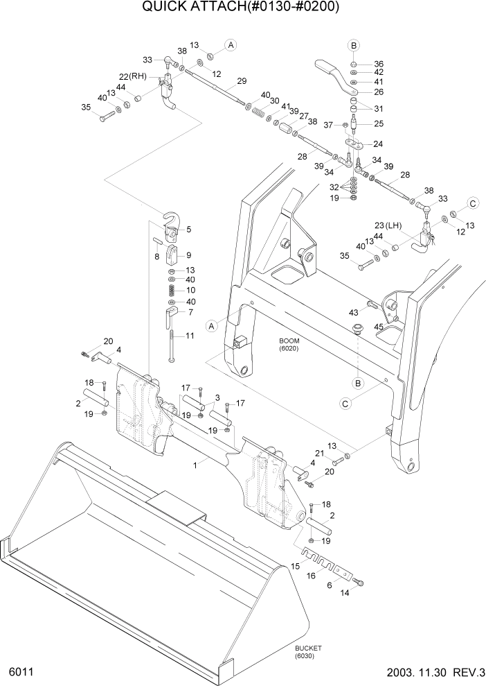 Схема запчастей Hyundai HSL610 - PAGE 6011 QUICK ATTACH(#0130-#0200) РАБОЧЕЕ ОБОРУДОВАНИЕ