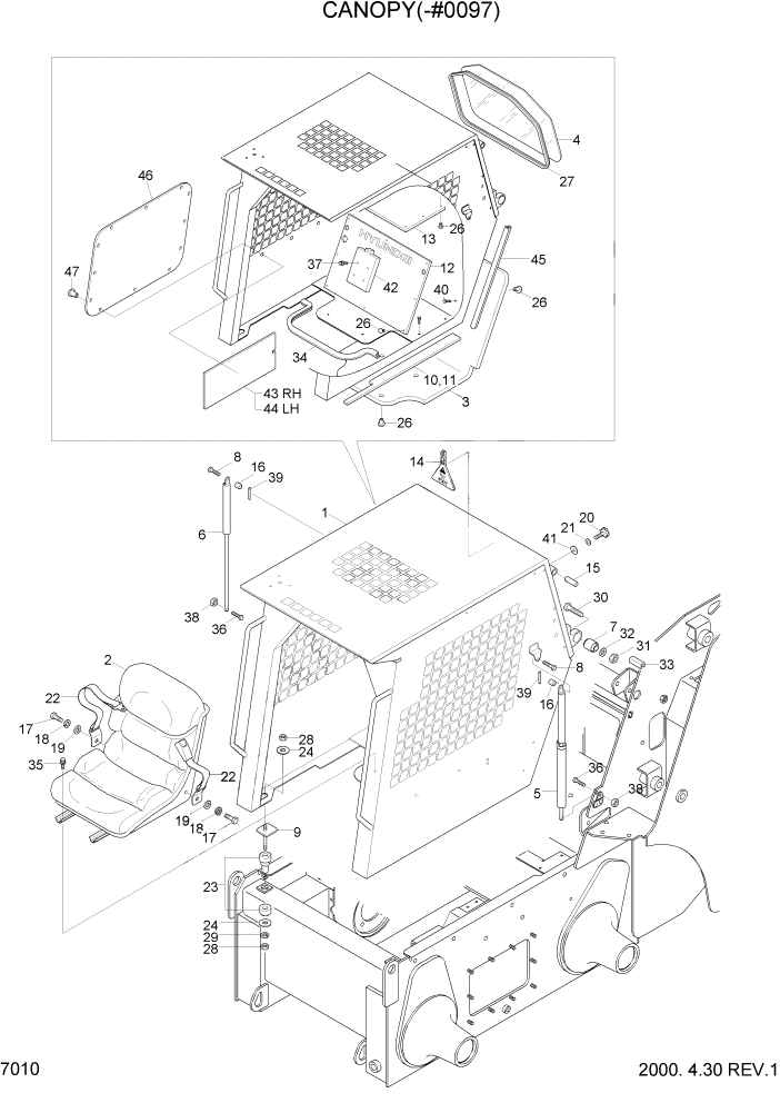 Схема запчастей Hyundai HSL610 - PAGE 7010 CANOPY(-#0097) КАБИНА