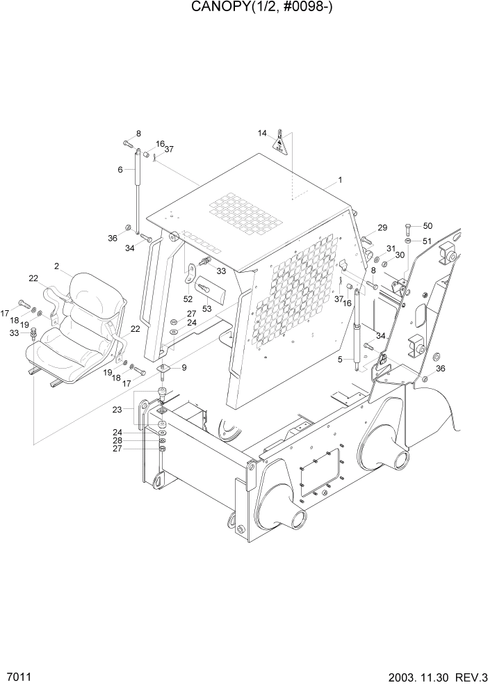 Схема запчастей Hyundai HSL610 - PAGE 7011 CANOPY(1/2, #0098-) КАБИНА