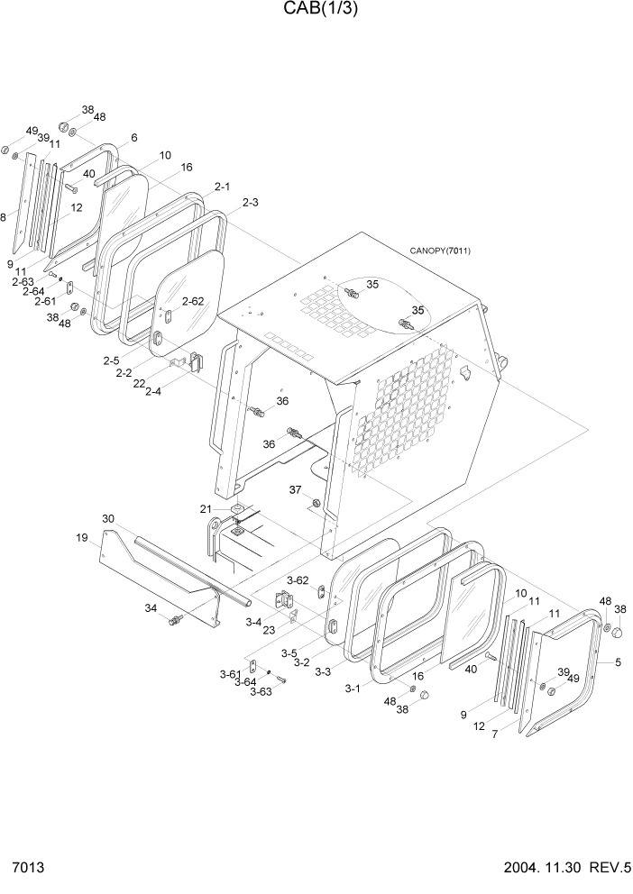 Схема запчастей Hyundai HSL610 - PAGE 7013 CAB(1/3) КАБИНА