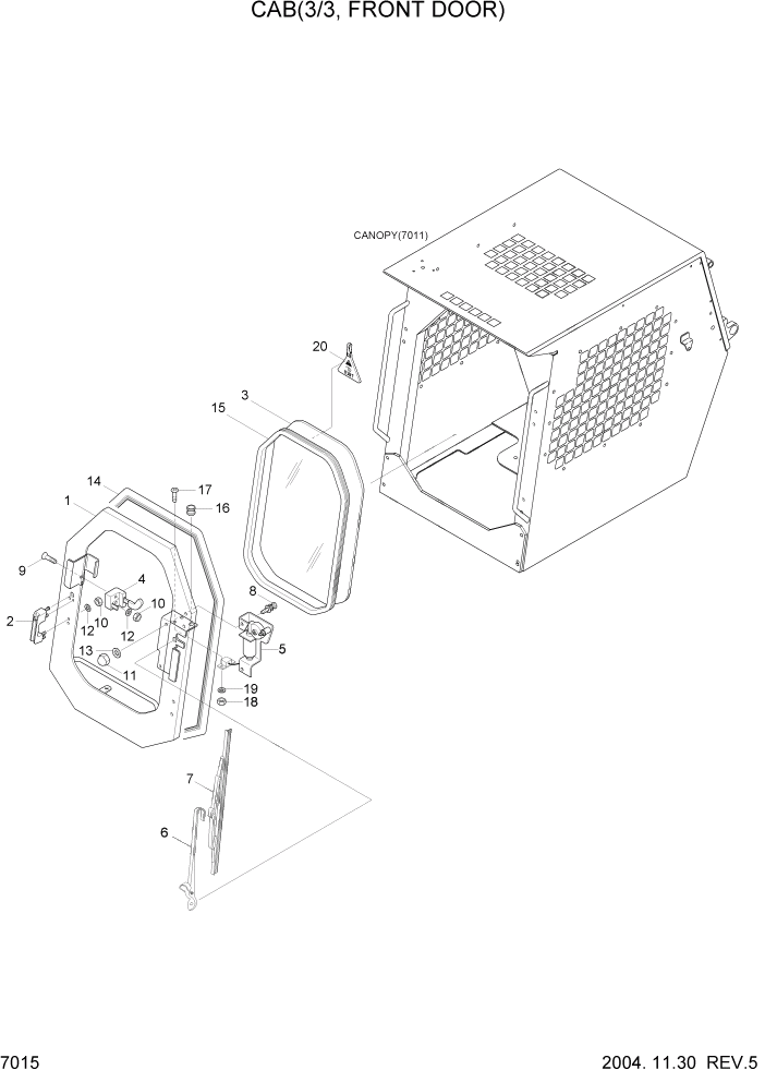 Схема запчастей Hyundai HSL610 - PAGE 7015 CAB(3/3, FRONT DOOR) КАБИНА