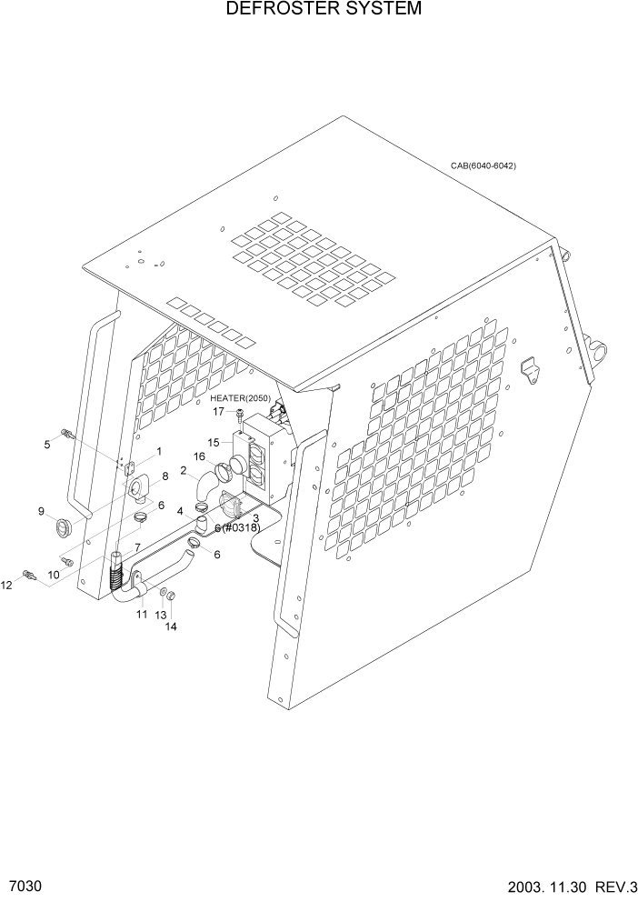 Схема запчастей Hyundai HSL610 - PAGE 7030 DEFROSTER SYSTEM КАБИНА