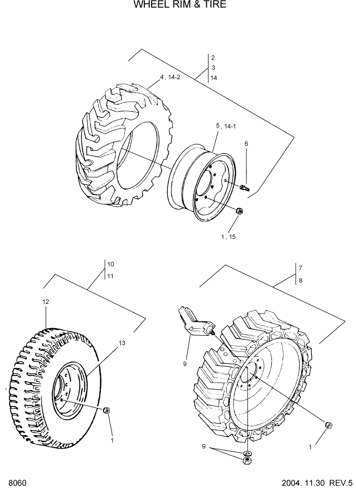 Схема запчастей Hyundai HSL610 - PAGE 8060 WHEEL RIM & TIRE СИСТЕМА УПРАВЛЕНИЯ