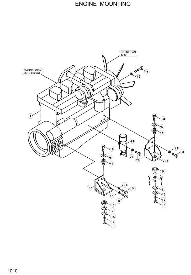 Схема запчастей Hyundai R130LC - ENGINE MOUNTING 