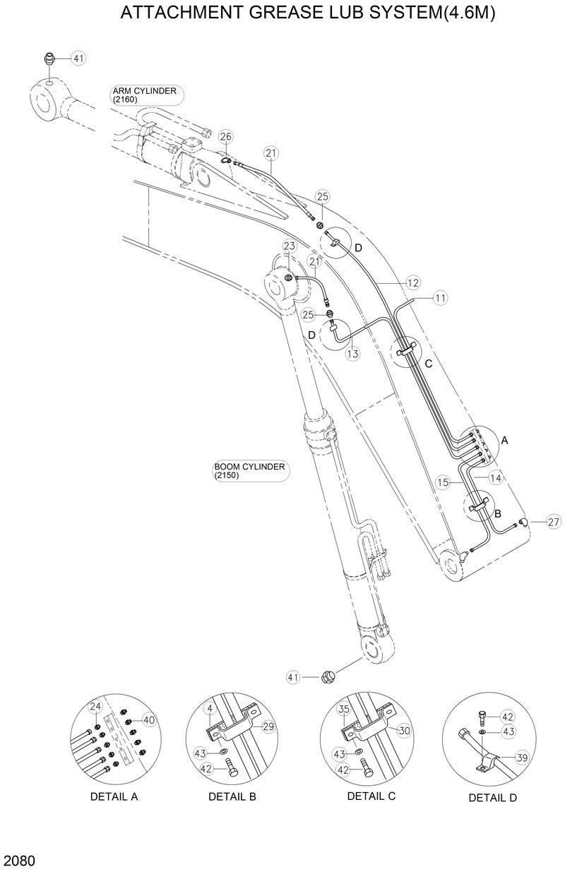 Схема запчастей Hyundai R130LC - ATTACHMENT GREASE LUB SYSTEM(4.6M) 