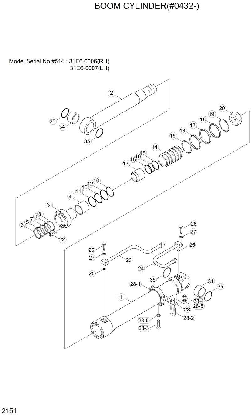 Схема запчастей Hyundai R130LC - BOOM CYLINDER(#0432-) 