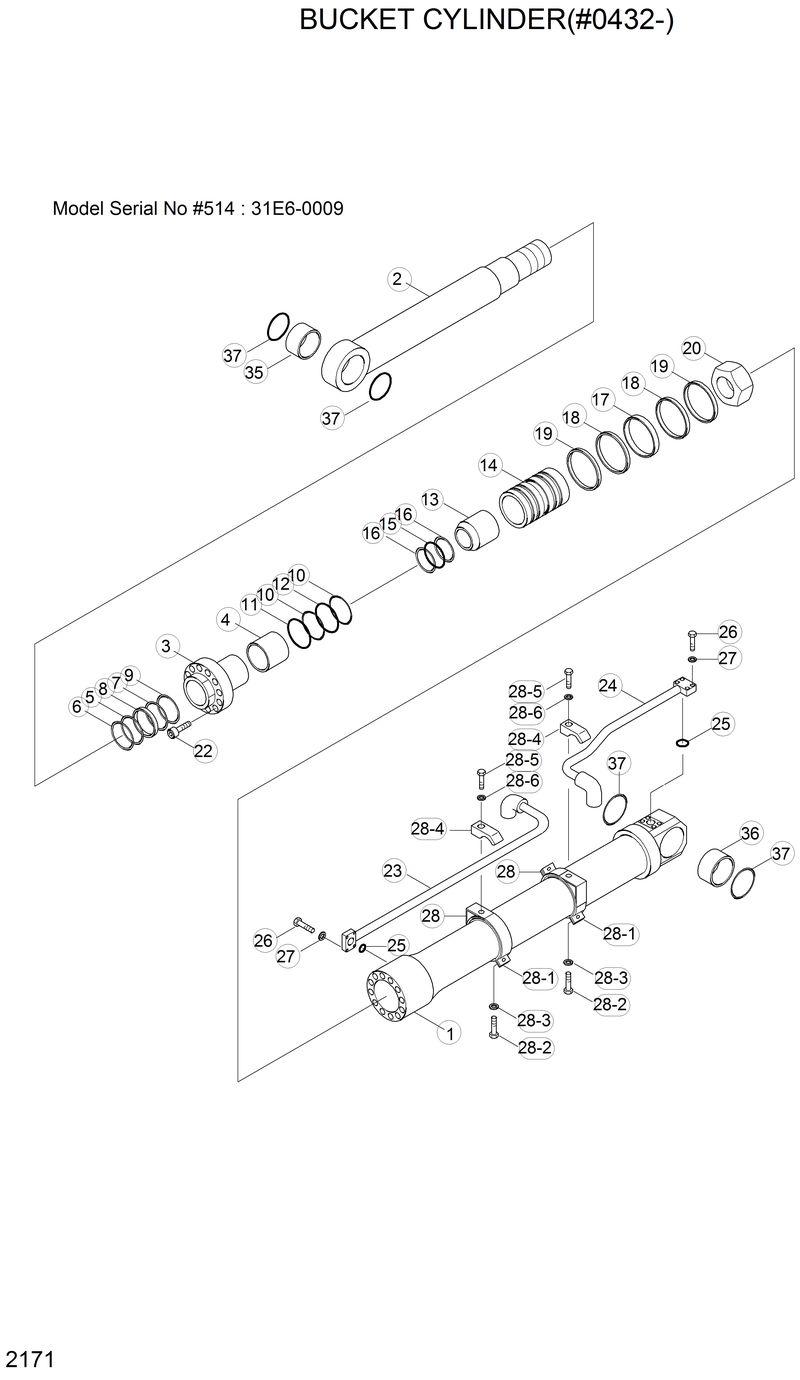 Схема запчастей Hyundai R130LC - BUCKET CYLINDER(#0432-) 