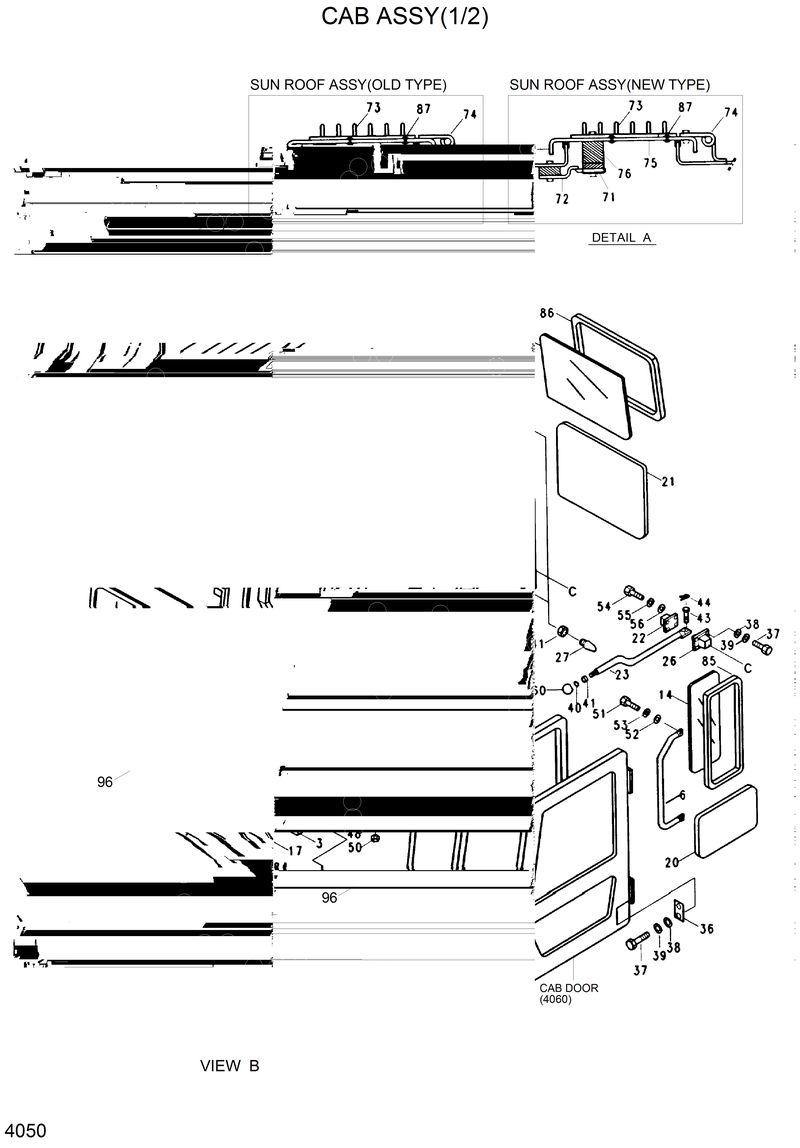 Схема запчастей Hyundai R130LC - CAB ASSY(1/2) 