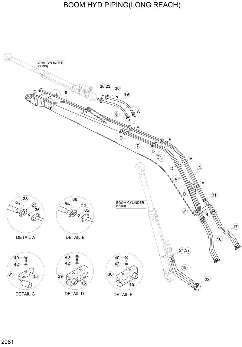 Схема запчастей Hyundai R200LC - BOOM HYD PIPING(LONG REACH) 