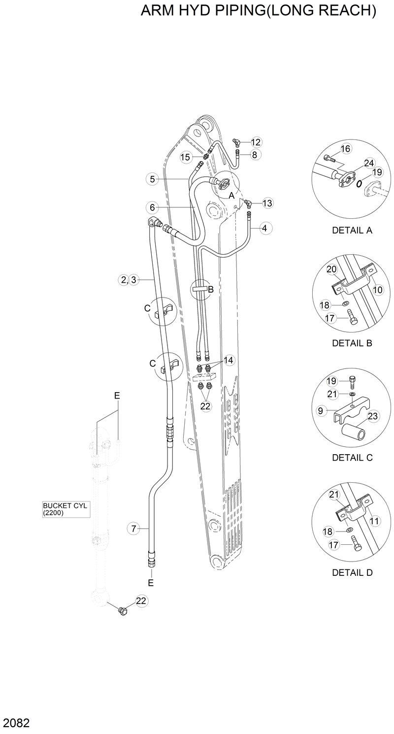 Схема запчастей Hyundai R200LC - ARM HYD PIPING(LONG REACH) 