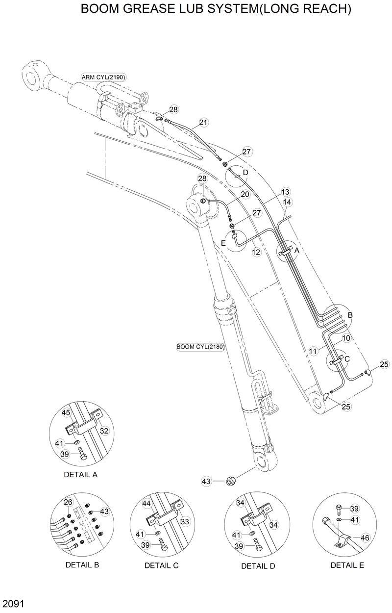 Схема запчастей Hyundai R200LC - BOOM GREASE LUB SYSTEM(LONG REACH) 