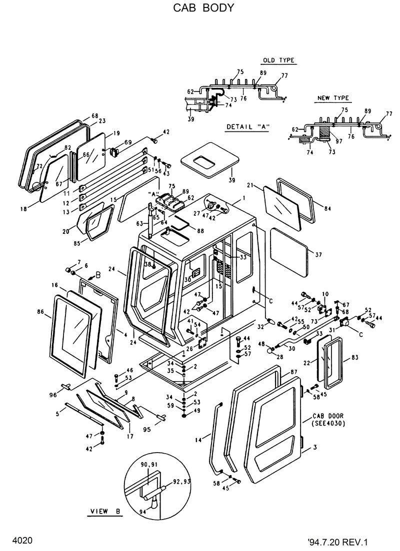 Схема запчастей Hyundai R200LC - CAB ASSY(1/2) 