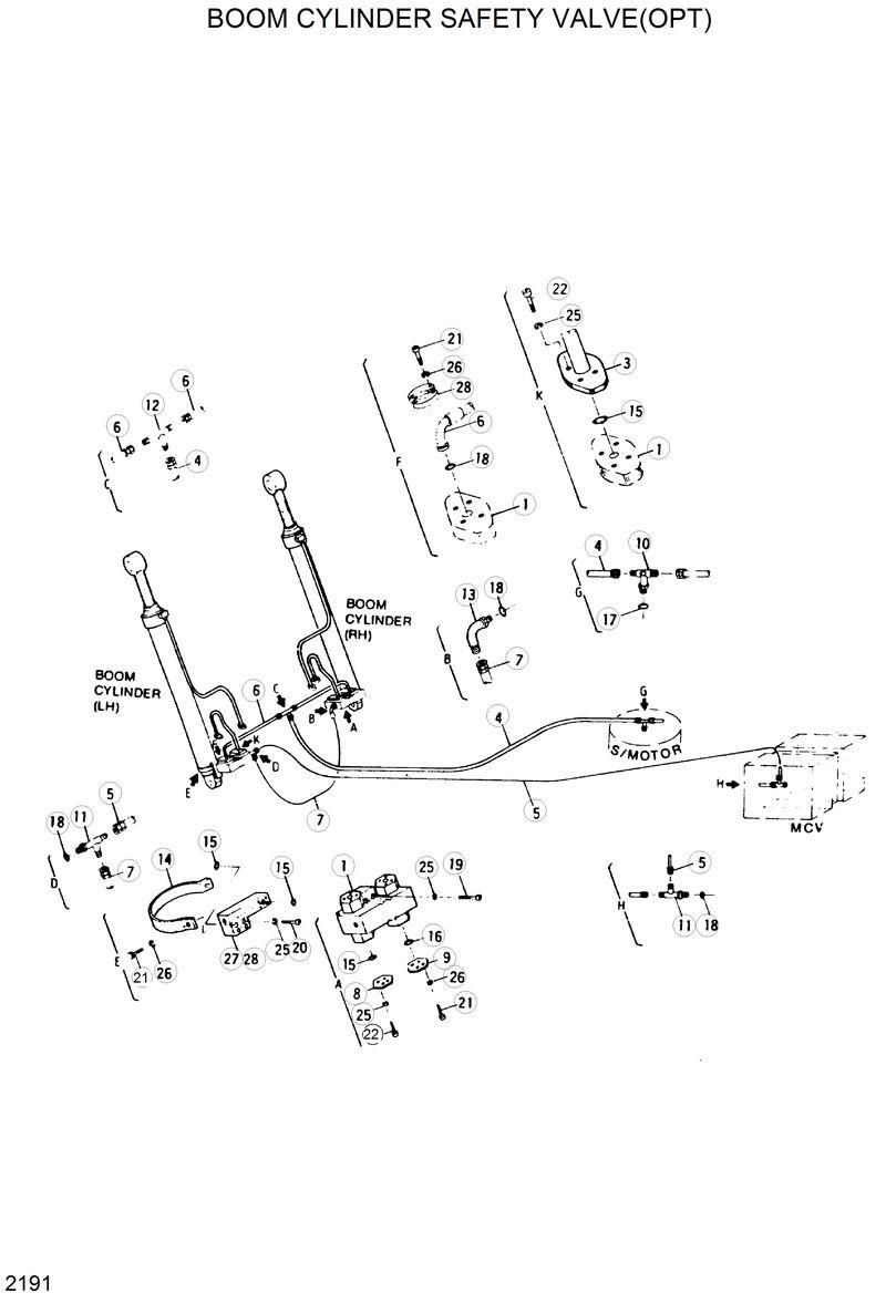 Схема запчастей Hyundai R280LC - BOOM CYLINDER SAFETY VALVE(OPT) 