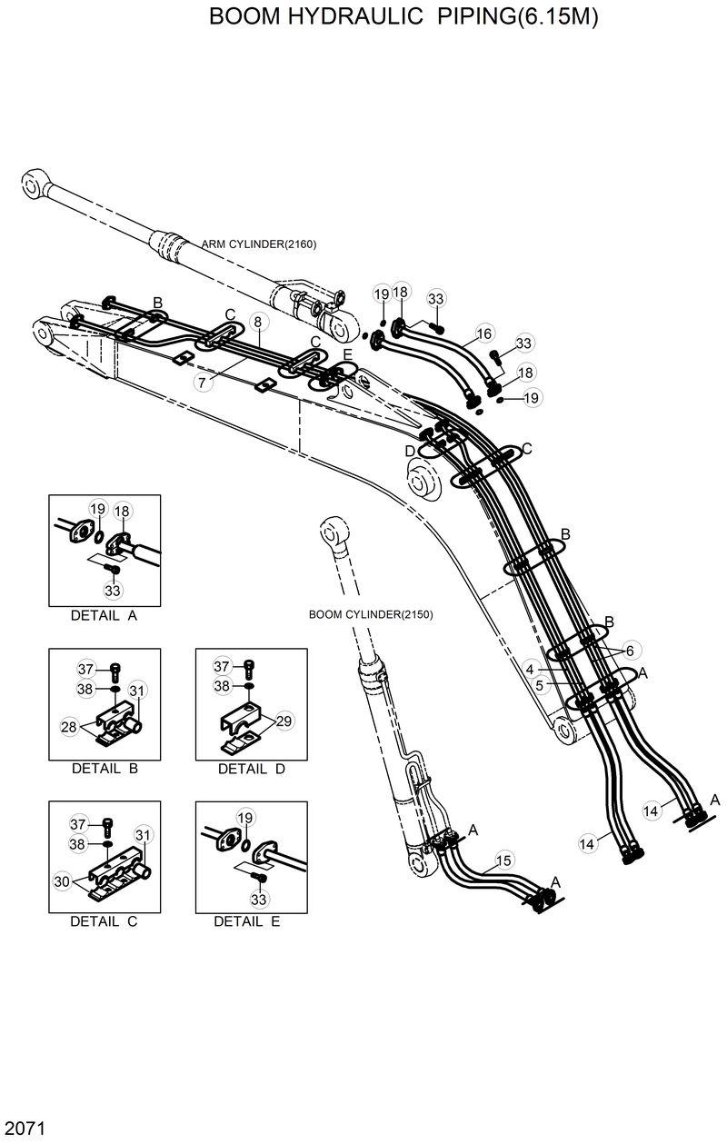 Схема запчастей Hyundai R320LC - BOOM HYD PIPING(6.15M) 