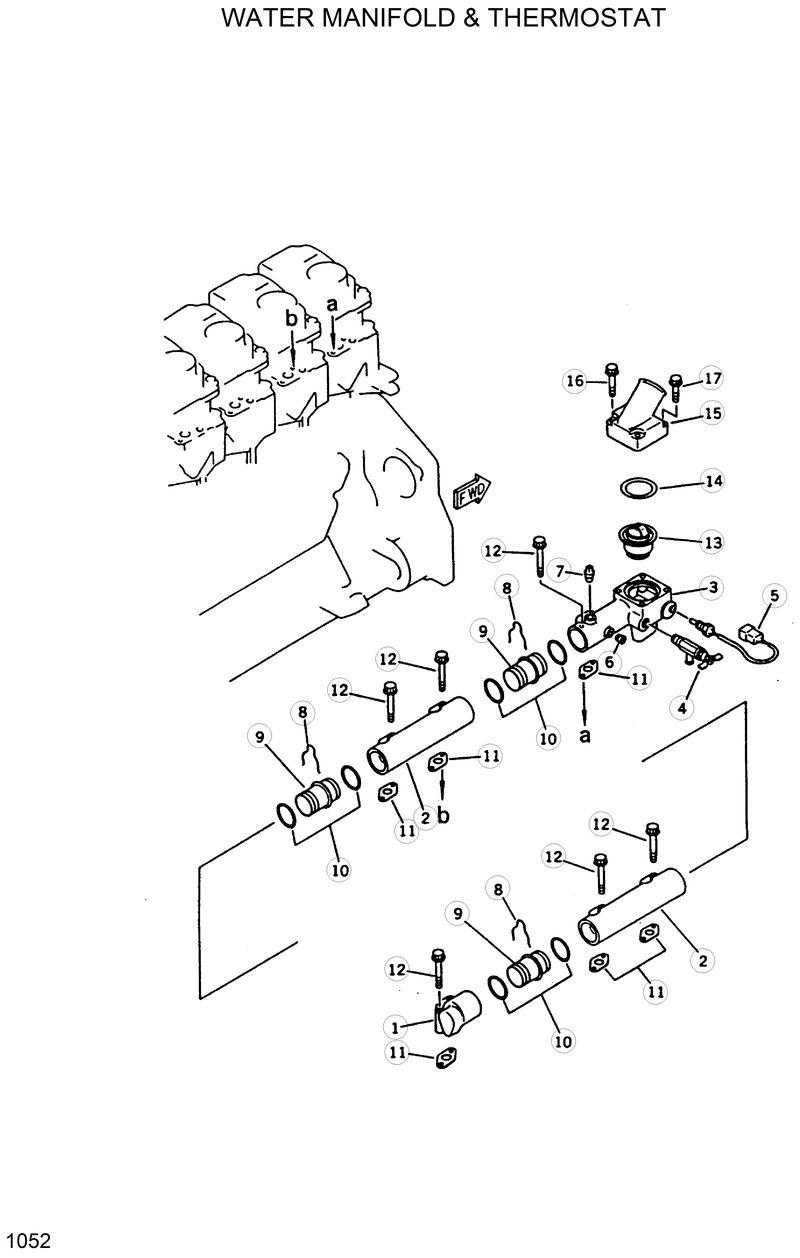 Схема запчастей Hyundai R420 - WATER MANIFOLD &amp;THERMOSTAT 