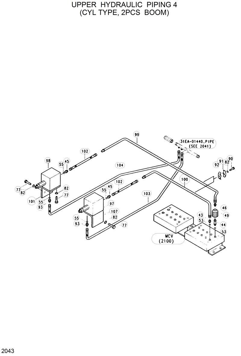 Схема запчастей Hyundai R130W - UPPER HYDRAULIC PIPING 4(CYL, 2PCS BOOM) 