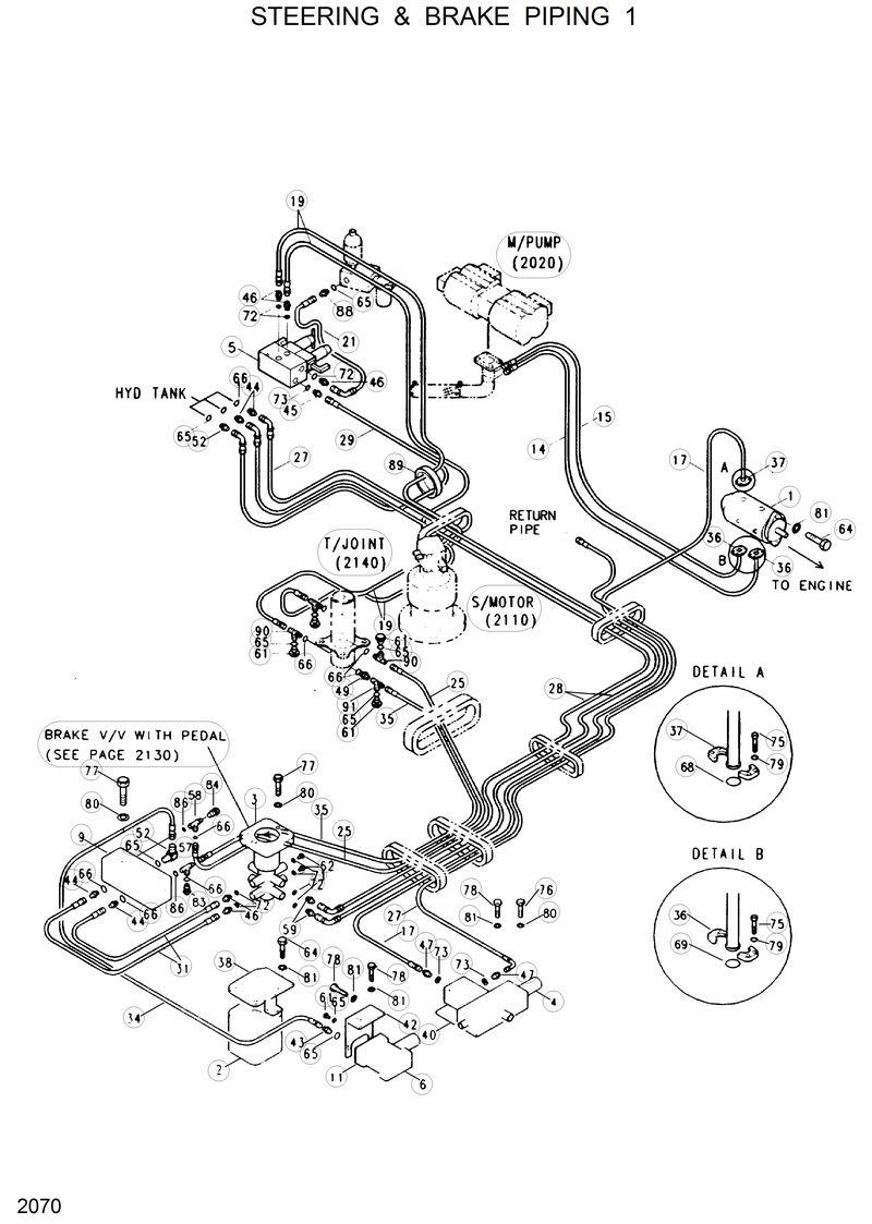 Схема запчастей Hyundai R130W - STEERING &amp; BRAKE PIPING 1 