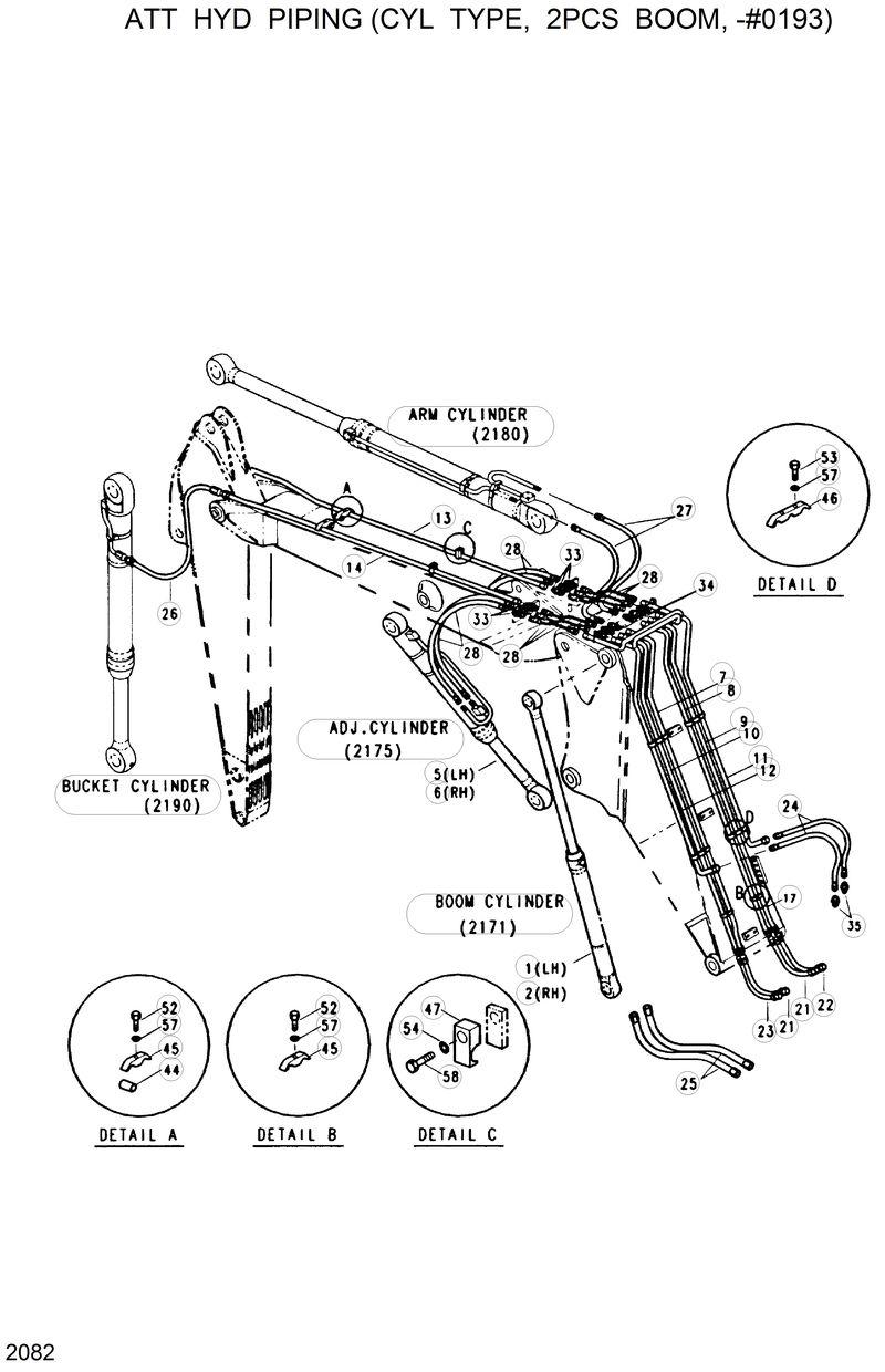 Схема запчастей Hyundai R130W - ATT HYD PIPING(CYL, 2PCS BOOM, -#0193) 