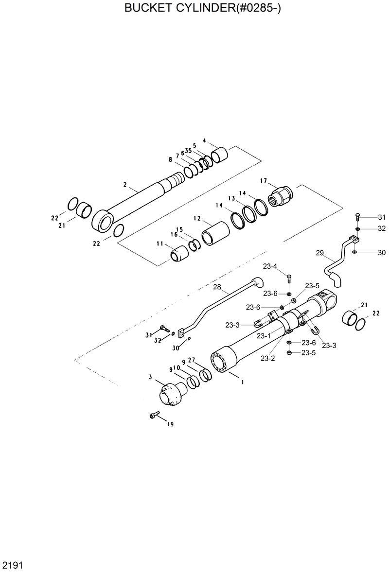 Схема запчастей Hyundai R130W - BUCKET CYLINDER(#0285-) 