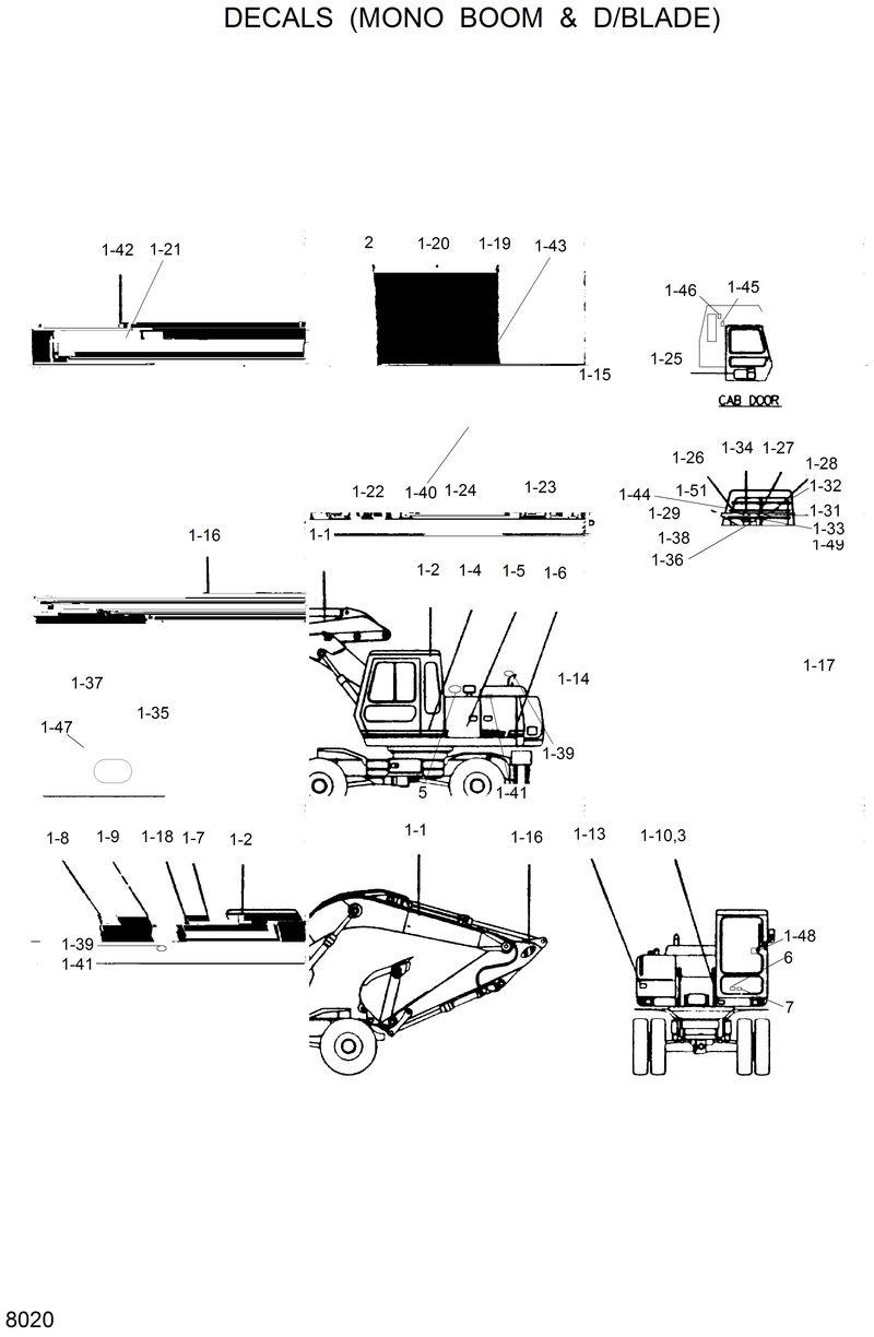 Схема запчастей Hyundai R130W - DECALS(MONO BOOM &amp; D/BLADE) 