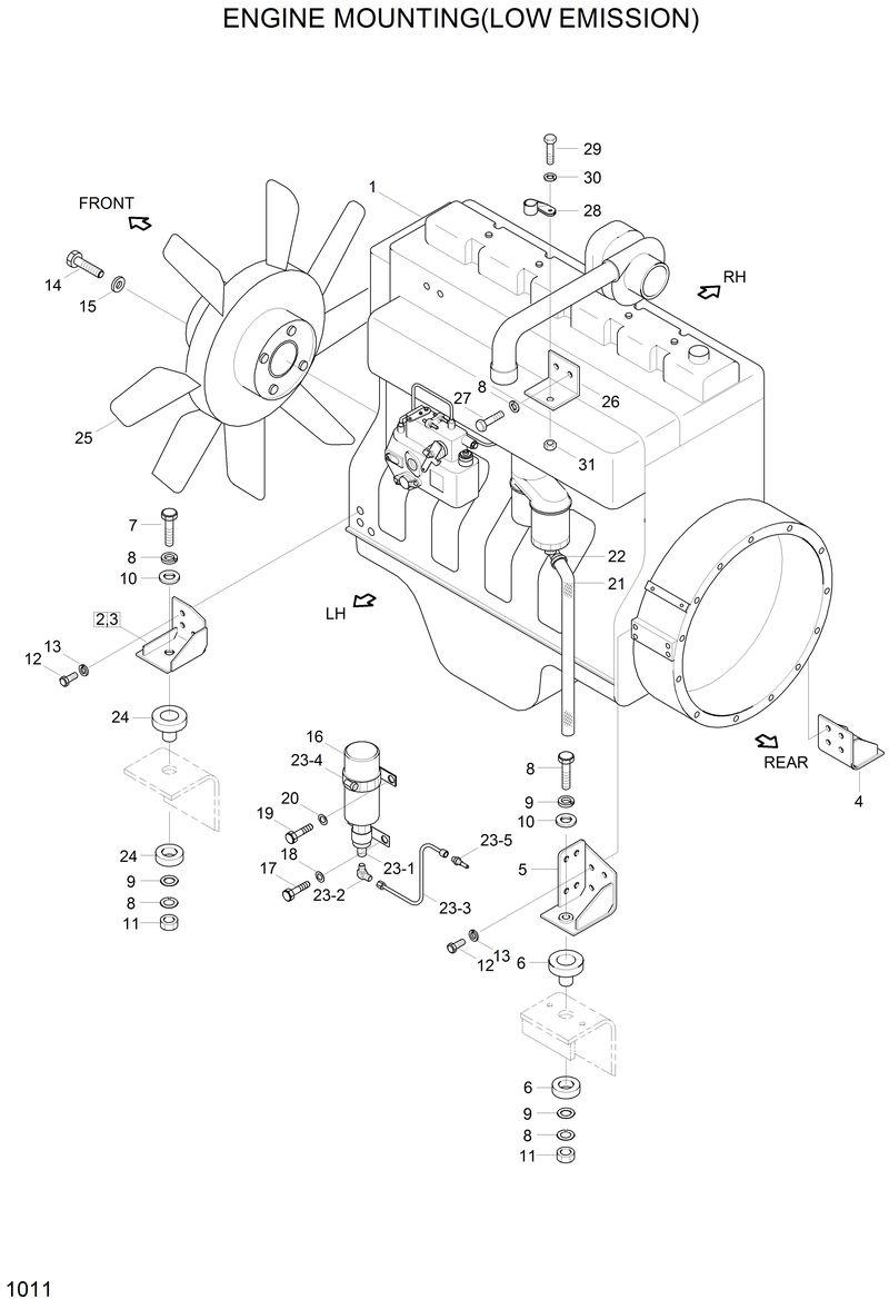 Схема запчастей Hyundai R200W2 - ENGINE MOUNTING(LOW EMISSION) 