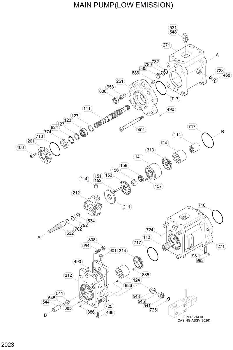 Схема запчастей Hyundai R200W2 - MAIN PUMP(LOW EMISSION) 