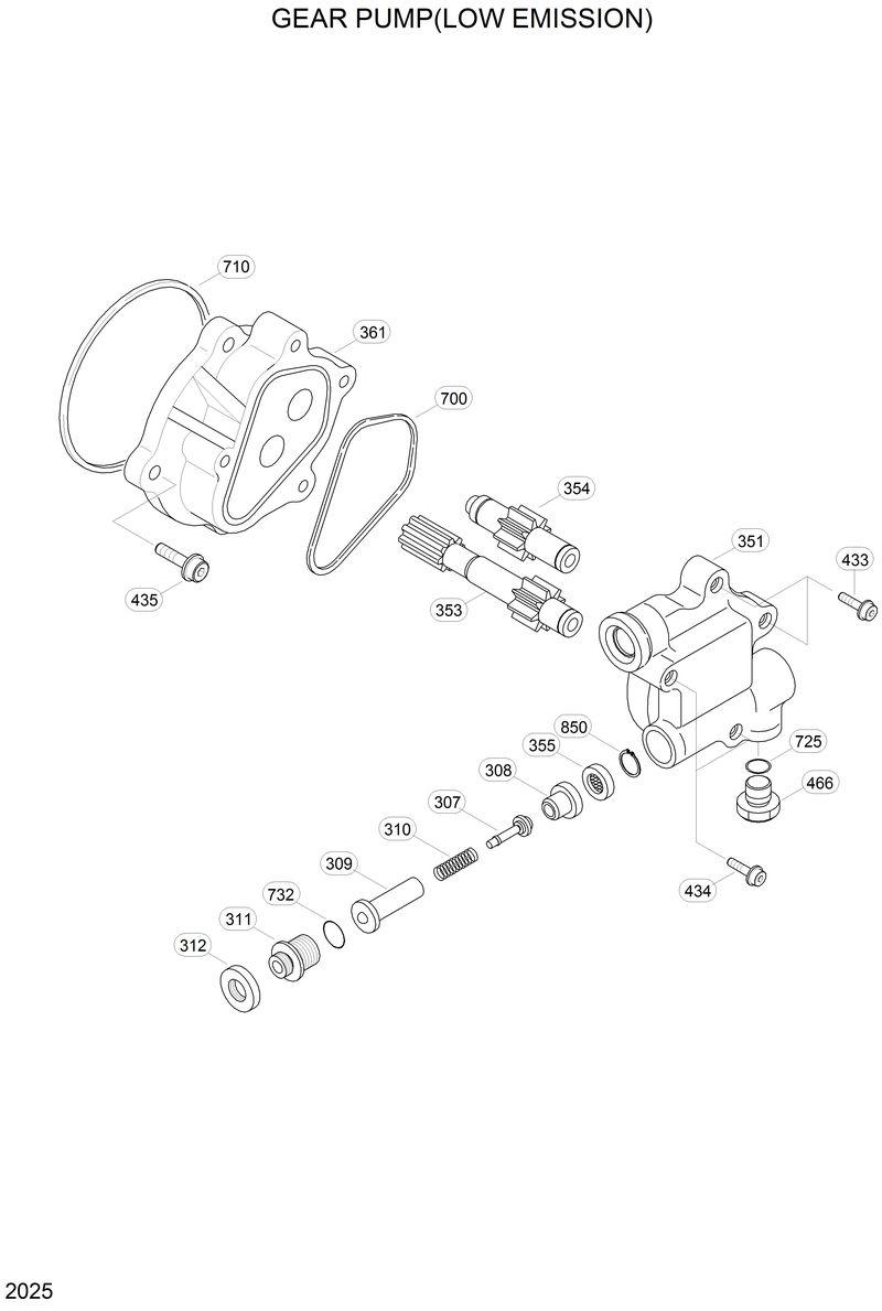 Схема запчастей Hyundai R200W2 - GEAR PUMP(LOW EMISSION) 